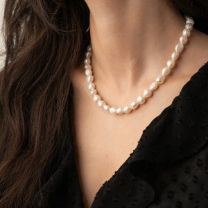 baroque pearl necklace, cultured freshwater pearls, irregular pearl choker for women and men