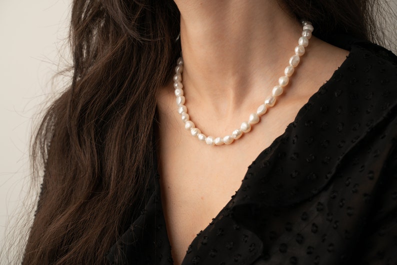 baroque pearl necklace, cultured freshwater pearls, irregular pearl choker for women and men