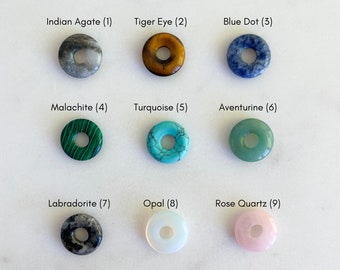 SAM (8 Styles) Natural Stone Donut Charm, Malachite Rose Quartz Opal Turquoise Agate Aventurine, Hoop Earrings Charms, Necklace Pendant