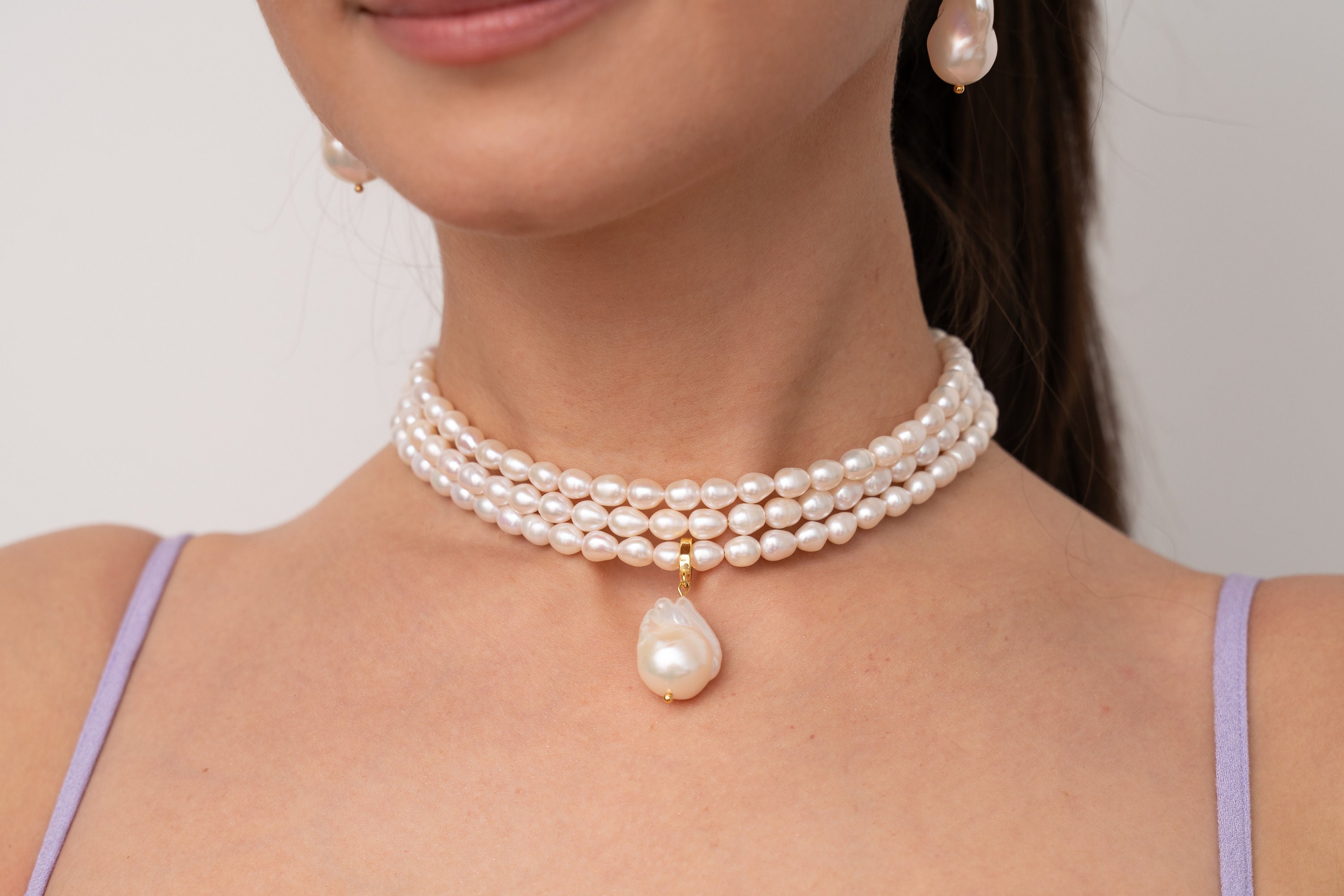 Multi-Strand Faux Pearl Necklace & Earrings Set For Women - Wedding Bride Jewelry Gift