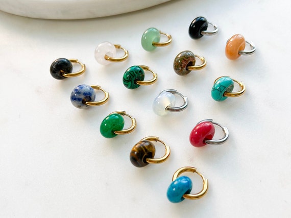 SUMMER (12 Styles) Huggie Hoop Earrings With Charm, Gemstone Donut