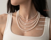 CLAM Sterling Silver Real Pearl Necklace Choker, Freshwater