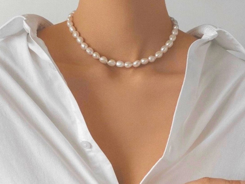 baroque pearl necklace, cultured freshwater pearls, irregular pearl choker for women and men