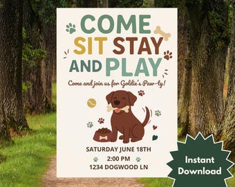 DOG PARTY INVITE | Digital Dog Birthday Invitation Canva Template | Editable Pet Party Invite | Customizable Dog Theme | Instant Download