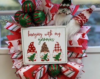 Christmas Gnomes Wreath, Christmas Gnome Swag, Christmas Gnomes door Hanging, Gnomes wall hanging, Hanging With My Gnomes