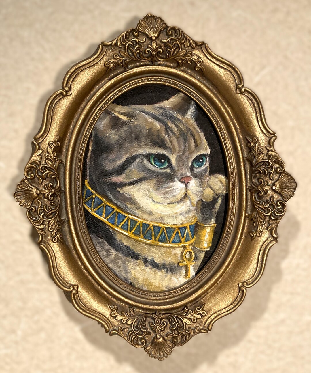 Tabby Shorthair Portrait - Cat Oval Collection, Original Oil Painting ...