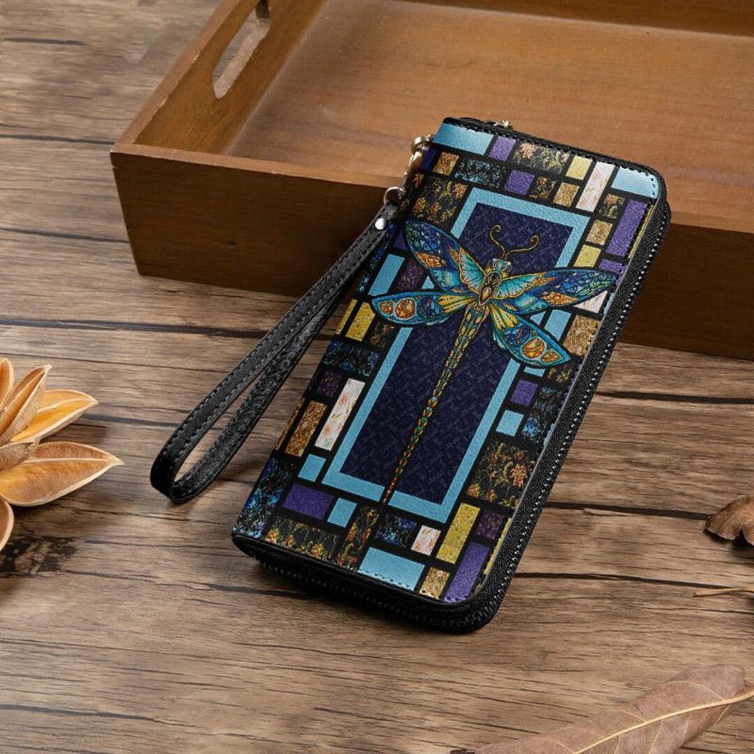 Dragonfly Leather Wallet Dragonfly Wallet Dragonfly Long Etsy