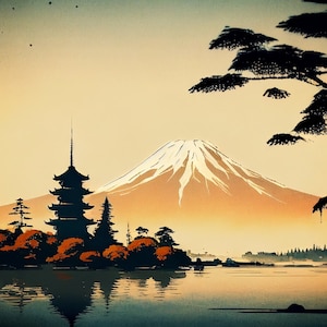 Mt. Fuji in a Da Vinci style