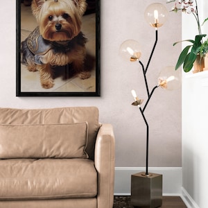 Yorkie in Armour in Renaissance oil painting style digital print