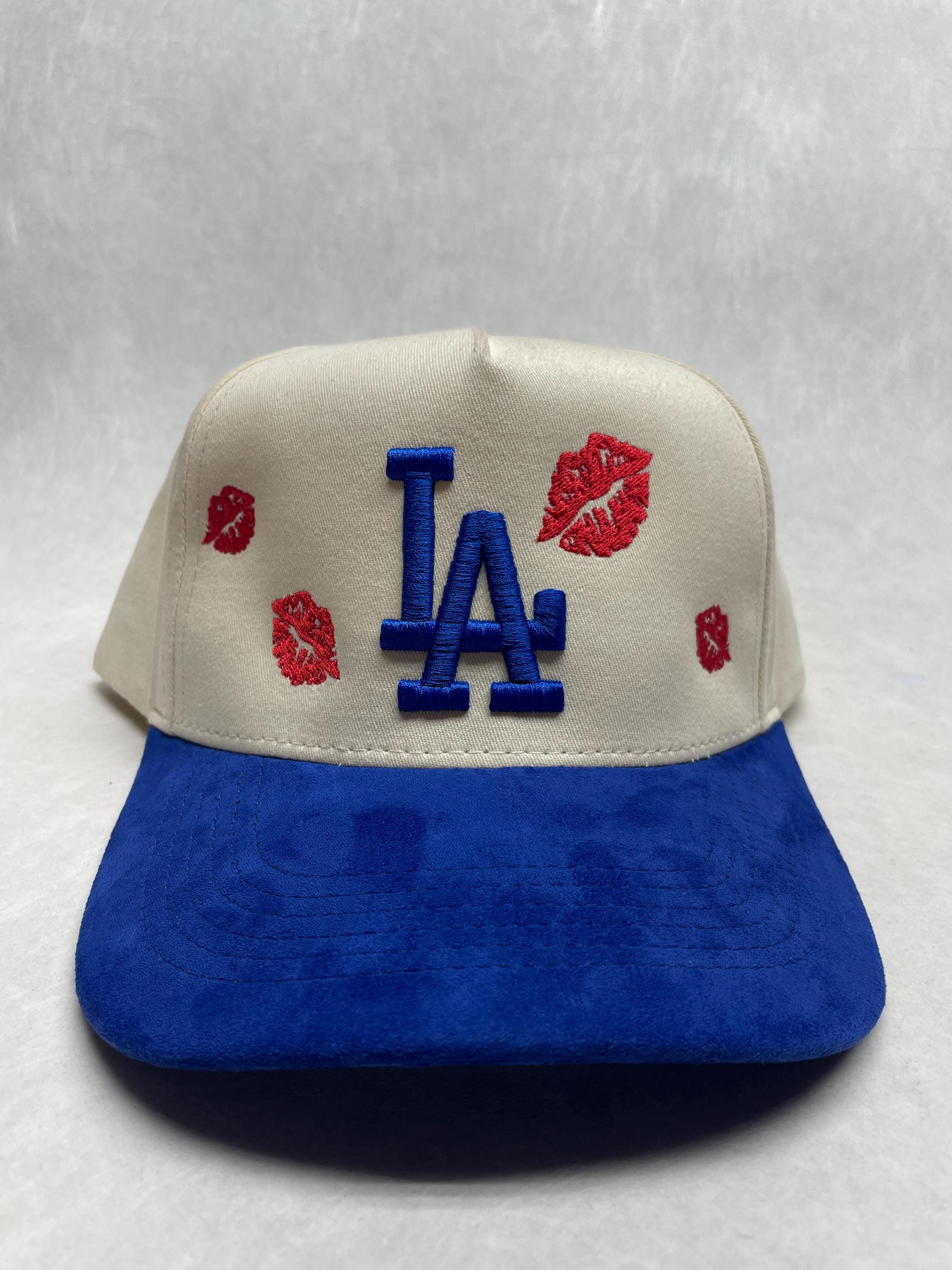 Blue LA Snapback Cap with Red & Cream Embroidered Letters & Rhinestones Los Angeles LA Dodgers Baseball Cap New Era Adjustable  main image 4