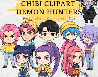 Chibi Kpop Huntrix Clipart, Zeichentrick-Dämonenjäger Charaktere, Baby Kpop Idol, PNG Bundle, Chibi, Kawaii, Fan Art, Mira Rumi Zoey Saja Boys