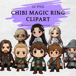 Chibi Magic Ring Clipart, LOTR, Cartoon Magic Ring Characters, Baby Magic Ring, PNG Bundle, Chibi, Comic, Fan Art, Instant Download, PNG
