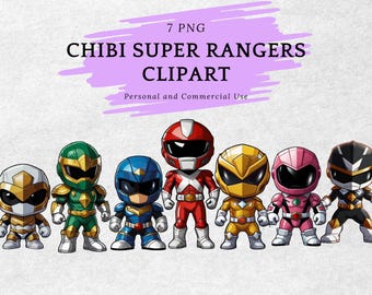 Chibi Super Rangers Clipart, Zeichentrickfigur Super Rangers, Baby Super Rangers, PNG-Bundle, Chibi, Comic, Fan Art, Sofortdownload, PNG