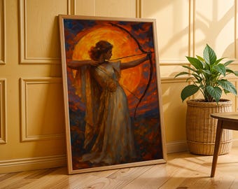 Impressionist Woman Archer Painting, Home Decor Wall Art (Digital Download)