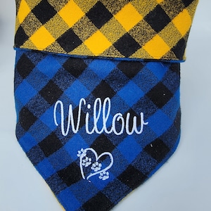 Halloween Dog Bandana | Dog Christmas Scarf, Buffalo Plaid, Flannel, Tie & Snap Style, Personalized, Reversible, Available Matching Bow