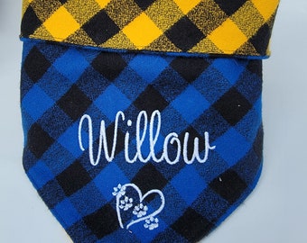 Buffalo Plaid Flanell Hundehalstuch, Krawatte & Snap Foldover Stil, personalisierbar, reversibel, erhältlich passender Bogen