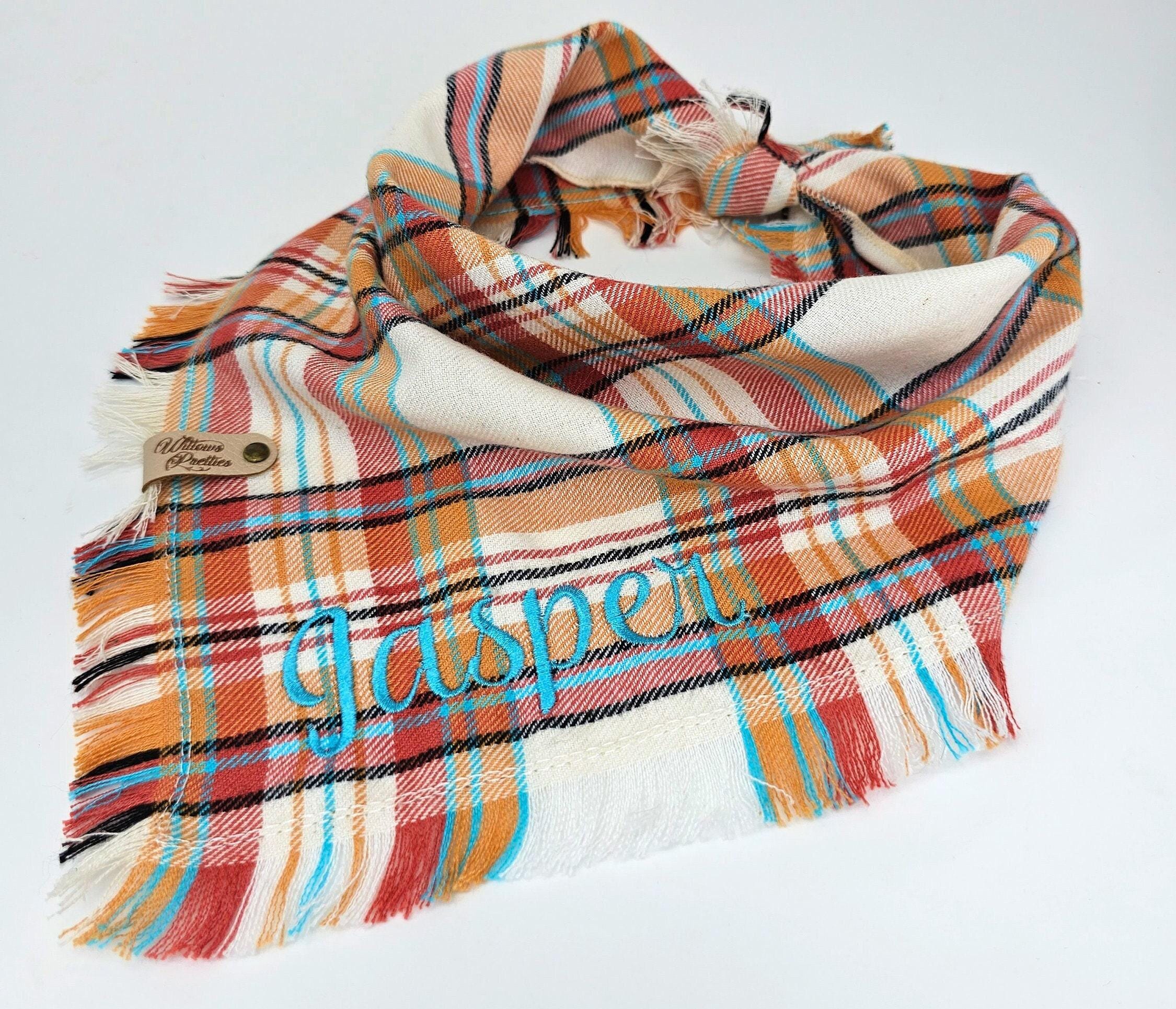 Dog Fringe Plaid Flannel, Fall/Winter Bandana, Tie & Snap Style, Personalized
