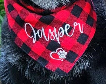 Dog Flannel, Buffalo Check Fall/Winter Bandana, Tie & Snap Style, Personalized, Reversible, Available Matching Bow