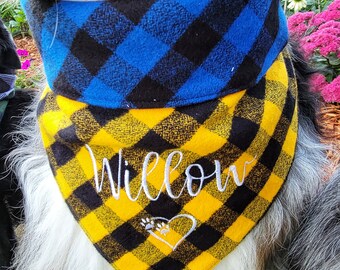 Buffalo Plaid Flanell Hundehalstuch, Krawatte & Snap Foldover Stil, personalisierbar, reversibel, erhältlich passender Bogen