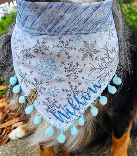 Glitter Snowflake Dog Bandana Winter Dog Bandana, Tie Snap