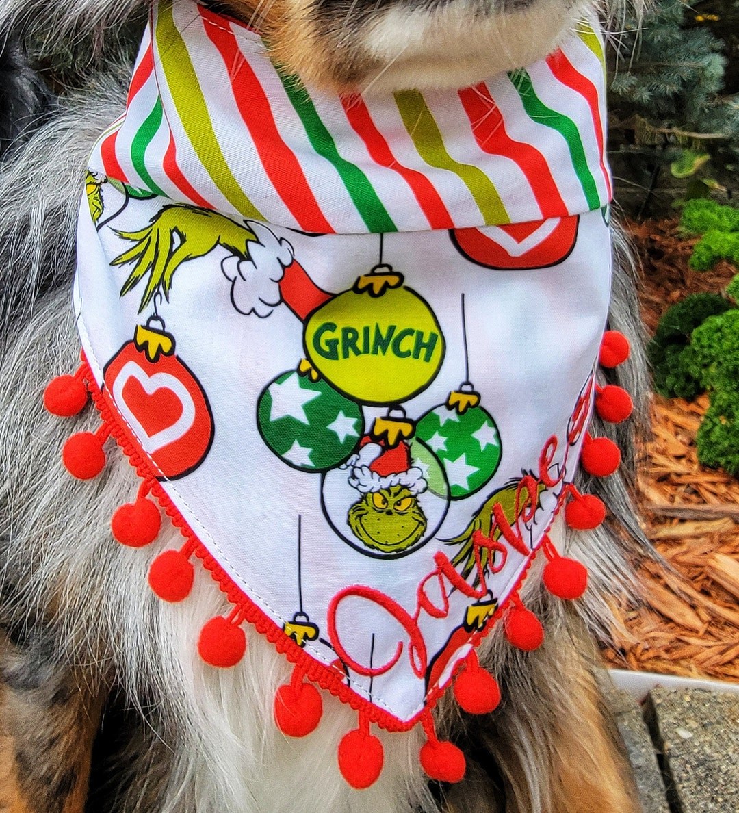 Grinch Dog Bandana Dog Christmas Bandana, Tie & Snap Style