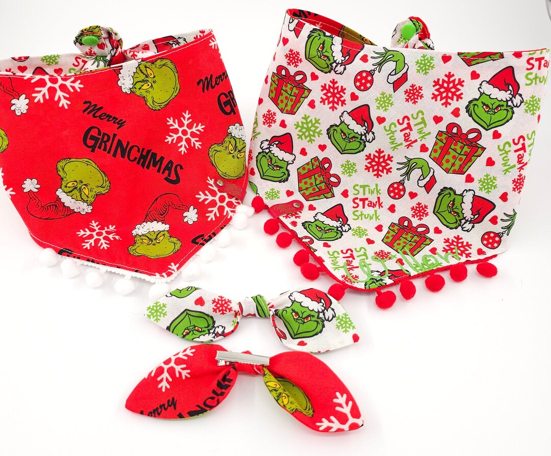 Grinch Dog Bandana Dog Christmas Bandana Tie & Snap Style Etsy