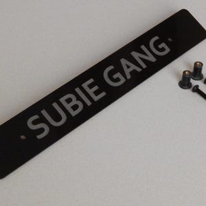 Subie Collection License Plate Deletes laser cut and engraved from acrylic for 2015 - 2021 Subaru WRX STI with factory JDM hole locations