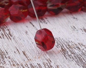 Deeply Facetted Red and Crystal Pear Shaped Glass Bead-20 for 3.00