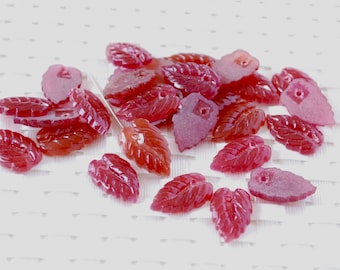 20 pcs Vintage Glass Carved Leaf Drop • 10x16mm • Drilled • Carnelian Color • Choose Quantity
