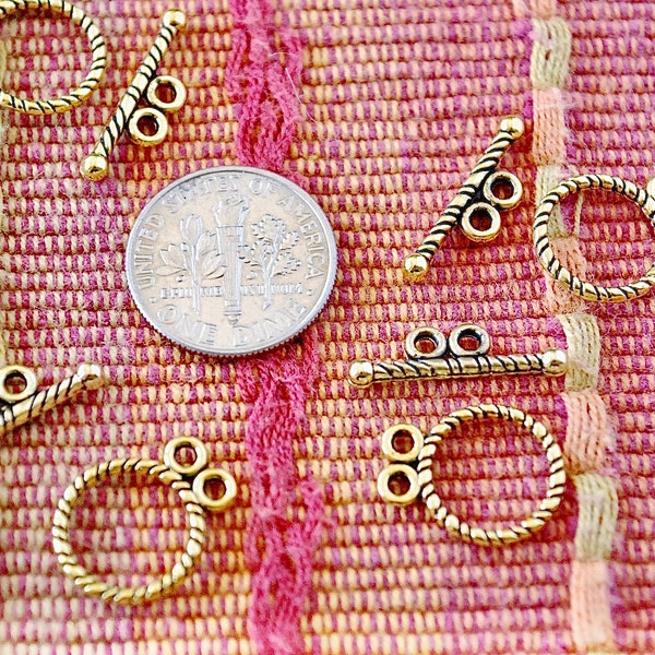 Double Loop Toggle Clasp Gold Plated Pewter Rope Pattern 12mm 5 Sets for 1.50