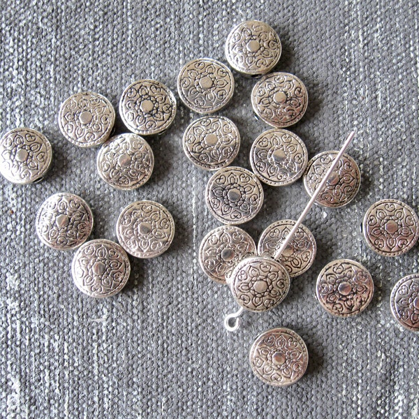 10mm Pewter Disc Bead Etched Pattern 10 for 1.75