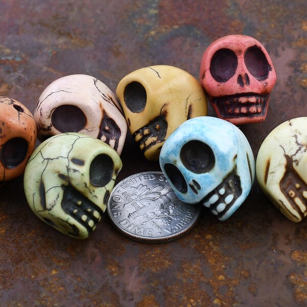 Dyed Howlite Skull Beads-Set of 5-Mostly Light Peach Pink Color Left