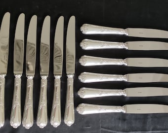 12 couteaux de table métal argenté orfèvre ercuis modele du Barry poinçon centaure vintage french silver-plated dinner knives