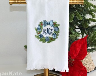Christmas Chinoiserie Hand Towel: Blue & White Holiday Decor