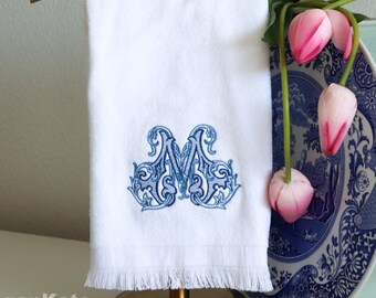 Monogrammed Embroidered Fringe Hand Towel: Terry Velour