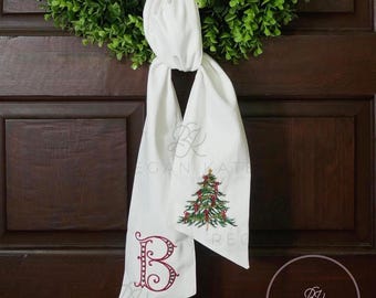 Embroidered Christmas Door Wreath Sash: Monogrammed Holiday Decor