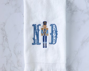 Embroidered Christmas Nutcracker Hand Towel: Monogrammed Holiday Decor