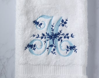 Embroidered Monogram Hand Towel: Turkish Cotton Bath Decor