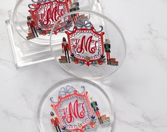 Acrylic Coasters, Holiday Decor, Holiday Hostess Gift, monogram decor, personalized gift, gift for her