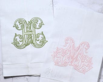 Monogram Hand Towel, Monogram Hostess Gift Towel, Wedding Registry, Bridesmaid, Engagement gift, Personalized Gift, Hemstitch Tea Towel
