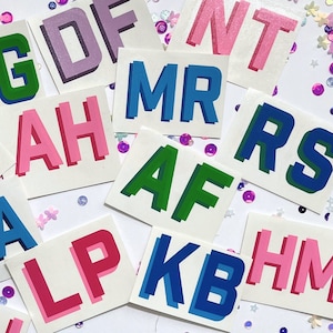 Block Shadow monogram vinyl decal, dubbellaagse beker sticker, monogram sticker voor telefoon, koffer, laptop, beker, terug naar school sticker