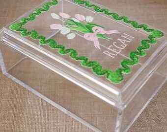 Personalized Acrylic Jewelry Box: Custom Floral Gift