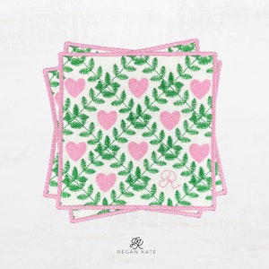 バレンタインデーの装飾、カスタムリネン、刺繍入りバーカートナプキン、リネンコースター、刺繍入りモノグラム