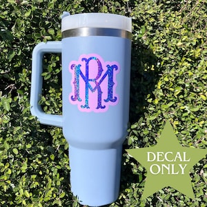 Double Layer Holographic Vinyl Decal, Sparkly Tumbler Sticker, Monogram Sticker for tumbler, Initial Decal for Suitcase, Gift for Her