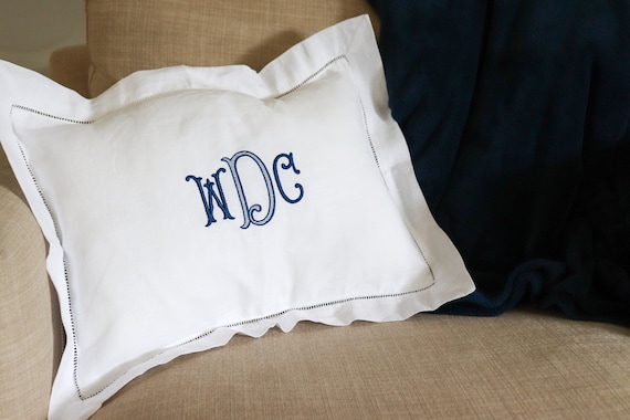 Monogrammed Pillow Sham, Baby Pillow, Decorative Hemstitched Pillow, Boudoir Pillow, Baby Shower Gift, Personalized Baby Gift