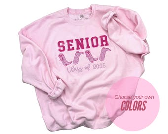 Senior 2025 Sweatshirt: Coquette Bow Cowboy Boot, Personalized Senior Team Shirt