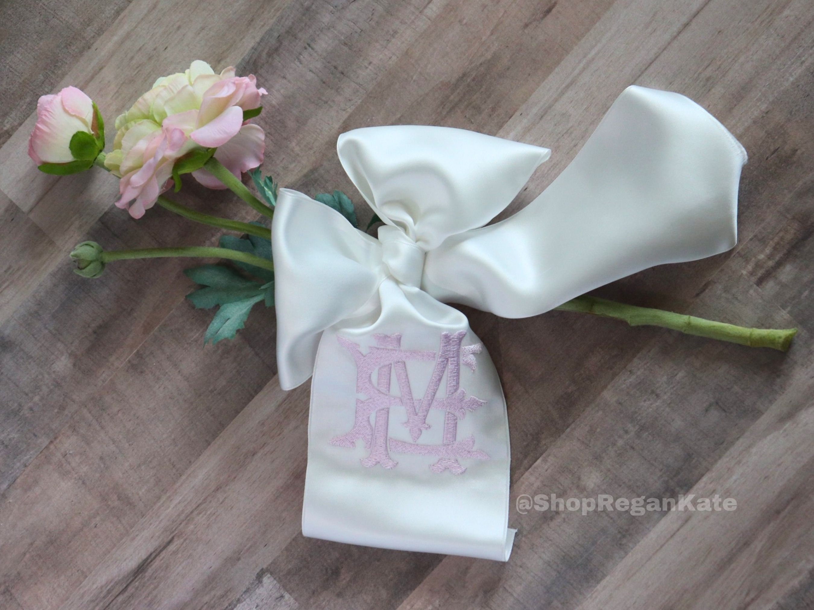 Vintage Vine Monogramed Bouquet Ribbon Double Faced Satin, Wedding,  Keepsake, Detail, Personalized, Bridal, Bride, Heirloom 