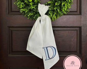 Embroidered Door Wreath Sash, Monogrammed Decor, Wreath Sash For Front Door, Embroidered Initial Door Sash, Monogram Wreath Ribbon