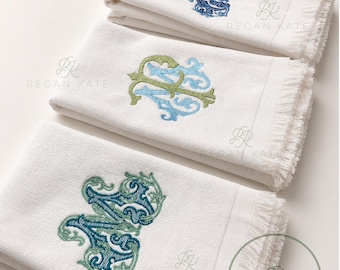 Embroidered Monogram Fringe Hand Towel Hostess Gift