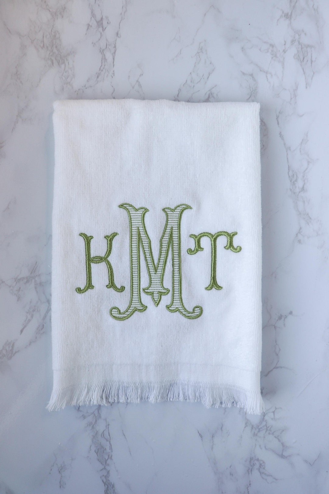 Embroidered Monogram Fringe Hand Towel Powder Bath Decor